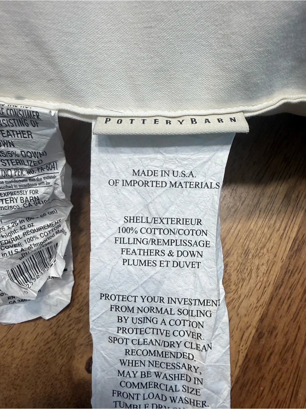 Pottery barn euro sham pillow insert feather down 26x26”